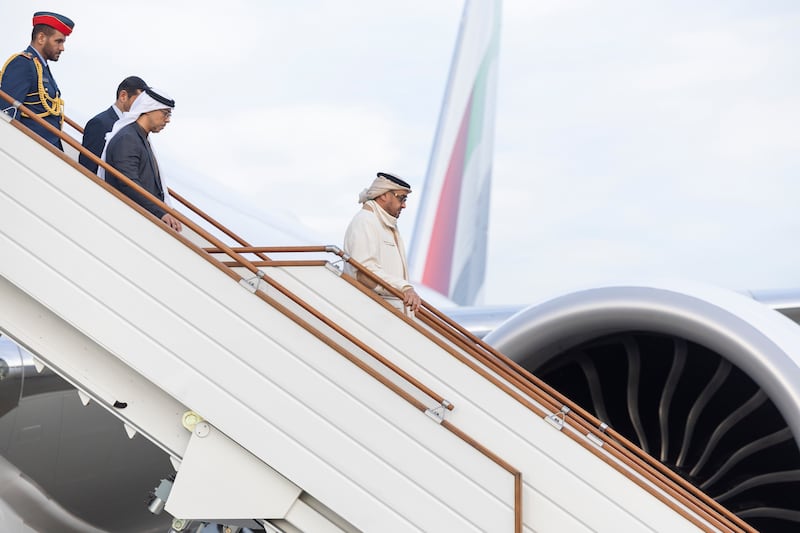 Sheikh Mohamed arrives at Heydar Aliyev International Airport in Baku