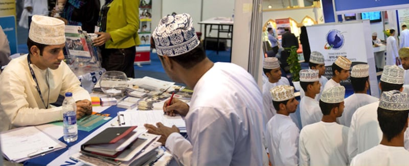 Job-seekers at the Omanisation Career Fair in Muscat, Oman on  May 14, 2017. Saleh Al Shaibany for The National *** Local Caption ***  fo18ma-oman-dropouts-new.jpg