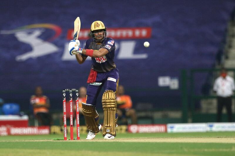 Shubman Gill of Kolkata Knight Riders plays a shot during match 8 of season 13 of Indian Premier League (IPL) between the Kolkata Knight Riders and the Sunrisers Hyderabad held at the Sheikh Zayed Stadium, Abu Dhabi  in the United Arab Emirates on the 26th September 2020.  Photo by: Pankaj Nangia  / Sportzpics for BCCI