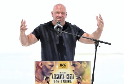 ABU DHABI, UNITED ARAB EMIRATES - SEPTEMBER 24: UFC president Dana White interacts with media during the UFC 253 Press Conference on September 24, 2020 at Yas Beach on UFC Fight Island, Abu Dhabi, United Arab Emirates. (Photo by Josh Hedges/Zuffa LLC)