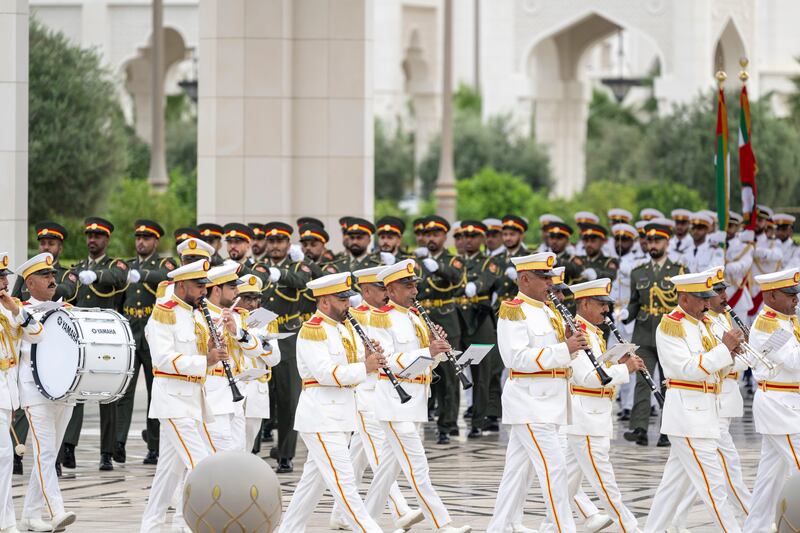 Honour guards participate in a reception at Qasr Al Watan. Presidential Court