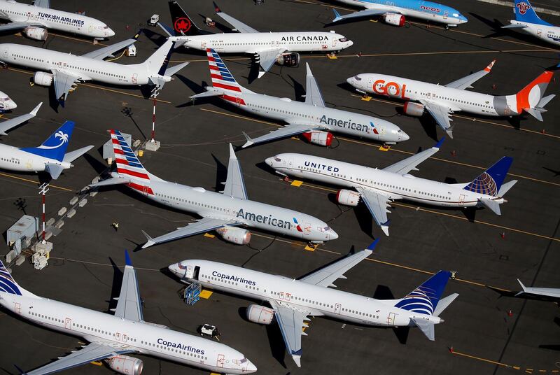 FILE PHOTO: Grounded Boeing 737 MAX aircraft are seen parked in an aerial photo at Boeing Field in Seattle, Washington, U.S. July 1, 2019.REUTERS/Lindsey Wasson/File Photo