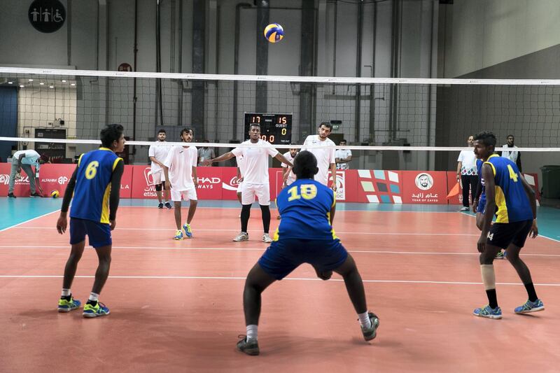 ABU DHABI, UNITED ARAB EMIRATES - MARCH 18, 2018.

Sri Lanka, blue, plays against Oman at IX MENA Special Olympic games held at Abu Dhabi National Exhibition Center.

The Healthy Athletes program provides free health screenings for 1,500 people with intellectual and physical challenges during the games. 

(Photo: Reem Mohammed/ The National)

Reporter:  Ramola Talwar
Section:  SP