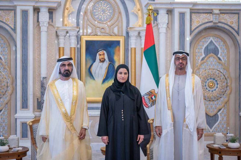 Sarah Al Amiri was sworn in as Minister of State for Public Education and Future Technology. Photo: @HHShkMohd / Twitter