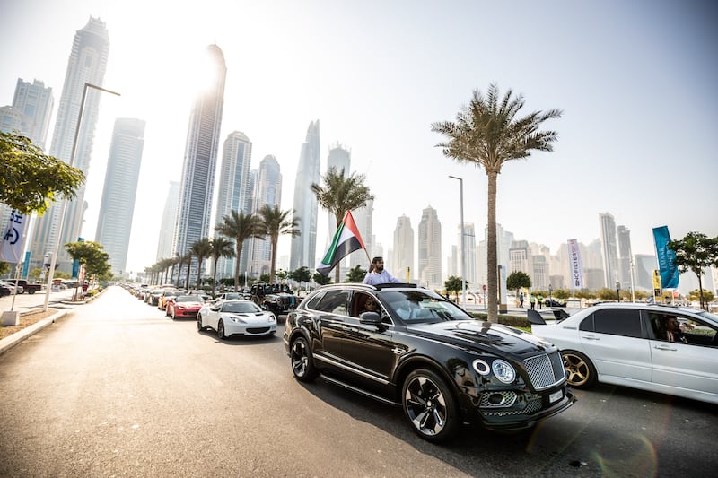 The Dubai Supercar Parade was held as part of nationwide celebrations leading up to UAE National Day. Photo: No Filter Dubai