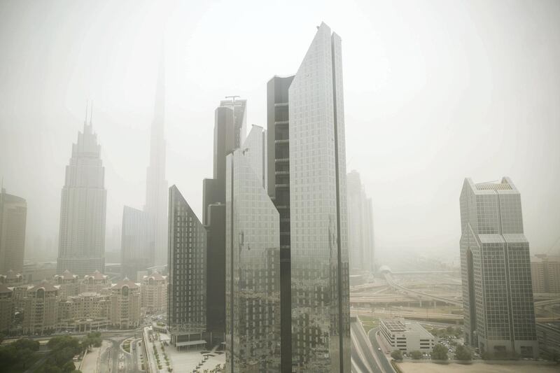 DUBAI, UNITED ARAB EMIRATES - JULY 30, 2018. 

Sheikh Zayed Road on a dusty day.

(Photo by Reem Mohammed/The National)

Reporter: 
Section: NA