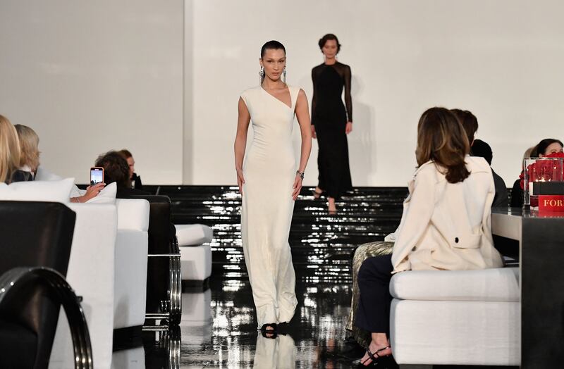 Model Bella Hadid walks the catwalk at the Ralph Lauren Fall 2022 Collection show at the Museum of Modern Art in New York City. AFP