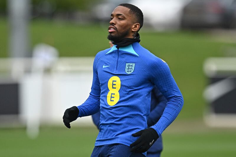 Recalled striker Ivan Toney during training. AFP