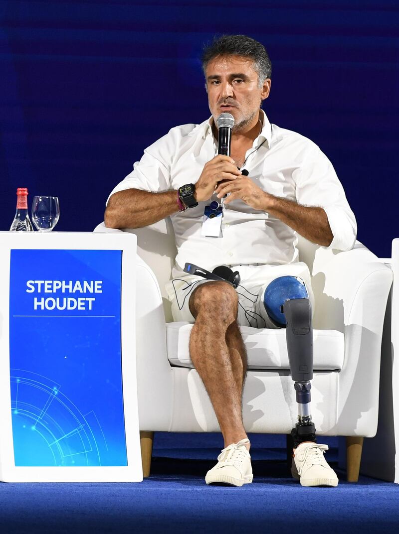 French tennis player Stephane Houdet speaks during the DAIS conference in Dubai. AFP