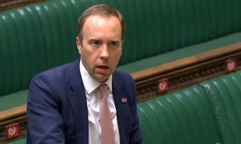 A video grab from footage broadcast by the UK Parliament's Parliamentary Recording Unit (PRU) shows Britain's Health Secretary Matt Hancock making a ministerial statement to update the House of Commons in London on September 21, 2020 on the COVID-19 pandemic. England is on track for about 50,000 coronavirus cases a day by mid-October and a surging death toll unless the public gets serious about preventive action, top UK advisers warned on Monday. Rates of infection in England are replicating the strong resurgence of Covid-19 seen in France and Spain, roughly doubling every seven days, government chief medical officer Chris Whitty said. - RESTRICTED TO EDITORIAL USE - MANDATORY CREDIT " AFP PHOTO / PRU " - NO USE FOR ENTERTAINMENT, SATIRICAL, MARKETING OR ADVERTISING CAMPAIGNS
 / AFP / PRU / - / RESTRICTED TO EDITORIAL USE - MANDATORY CREDIT " AFP PHOTO / PRU " - NO USE FOR ENTERTAINMENT, SATIRICAL, MARKETING OR ADVERTISING CAMPAIGNS
