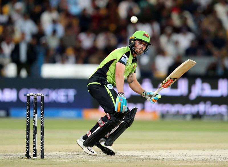 Abu Dhabi, United Arab Emirates - November 24, 2019: Qalanders' Phil Salt bats during the 3rd 4th place playoff game between the Bangla Tigers and the Qalandars in the Abu Dhabi T10 league. Sunday, November 24th, 2017 at Zayed Cricket Stadium, Abu Dhabi. Chris Whiteoak / The National