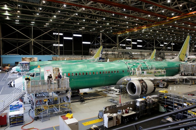 A Boeing 737 MAX-9 under construction at the company's production facility in Renton, Washington. Reuters