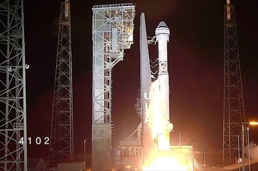 The Boeing CST-100 Starliner spacecraft, atop an ULA Atlas V rocket, launches during an uncrewed Orbital Flight Test to the International Space Station from launch complex 40 at the Cape Canaveral Air Force Station in Cape Canaveral, Florida in a still image from video December 20, 2019. NASA TV via REUTERS. THIS IMAGE HAS BEEN SUPPLIED BY A THIRD PARTY.