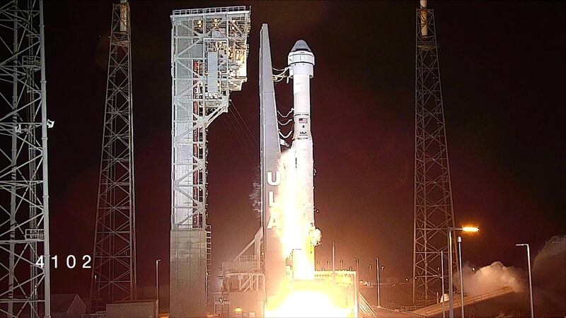 The Boeing CST-100 Starliner spacecraft, atop an ULA Atlas V rocket, launches during an uncrewed Orbital Flight Test to the International Space Station from launch complex 40 at the Cape Canaveral Air Force Station in Cape Canaveral, Florida in a still image from video December 20, 2019. NASA TV via REUTERS.  THIS IMAGE HAS BEEN SUPPLIED BY A THIRD PARTY.