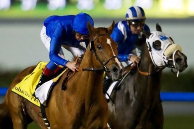 With a win in the Burj Nahaar at Meydan Racecourse on Saturday, African Story, left, will be aimed by Godolphin to World Cup night on March 31 and the Godolphin Mile.
