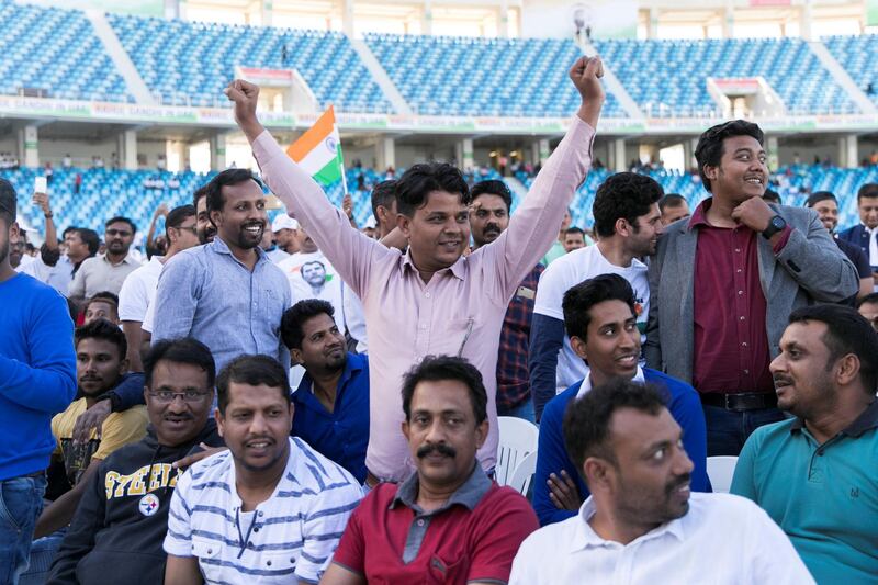 DUBAI, UNITED ARAB EMIRATES - JANUARY 11, 2019.
 
Crowds begin to gather ahead of Rahul Gandhi's speech today at Dubai International Cricket Stadium.

(Photo by Reem Mohammed/The National)

Reporter: Ramola Talwar.
Section:  NA