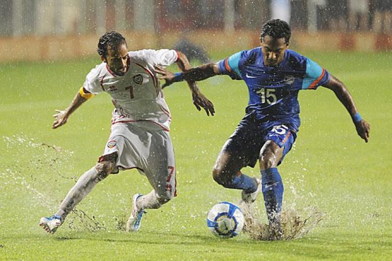 ...but the players needed to watch their step in ankle-deep water.

Arshad Abu Bakr / UAEFA