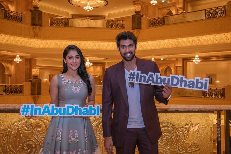South Indian superstars Rana Daggubati and Regina Cassandra visit Abu Dhabi’s iconic Emirates Palace Hotel. Courtesy SIIMA 