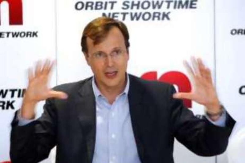 DUBAI - JANUARY 31,2010 - Marc- Antoine d' Halluin , President and CEO of Orbit Showtime Network gesture during press conference on the merger of Showtime and Orbit. ( Paulo Vecina/ The National ) *** Local Caption *** BZ01FE P01 OSN 01.jpg