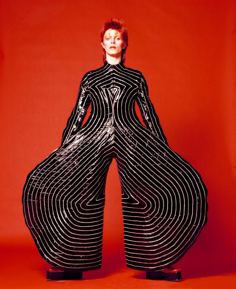 Striped bodysuit for Aladdin Sane tour, 1973, designed by Kansai Yamamoto. Photo: Masayoshi Sukita / The David Bowie Archive