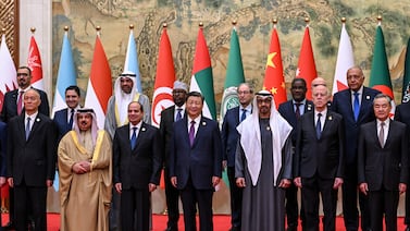 President Sheikh Mohamed and other Arab leaders pose with Chinese President Xi Jinping at a meeting of the China-Arab States Co-operation Forum in Beijing on May 30. Reuters