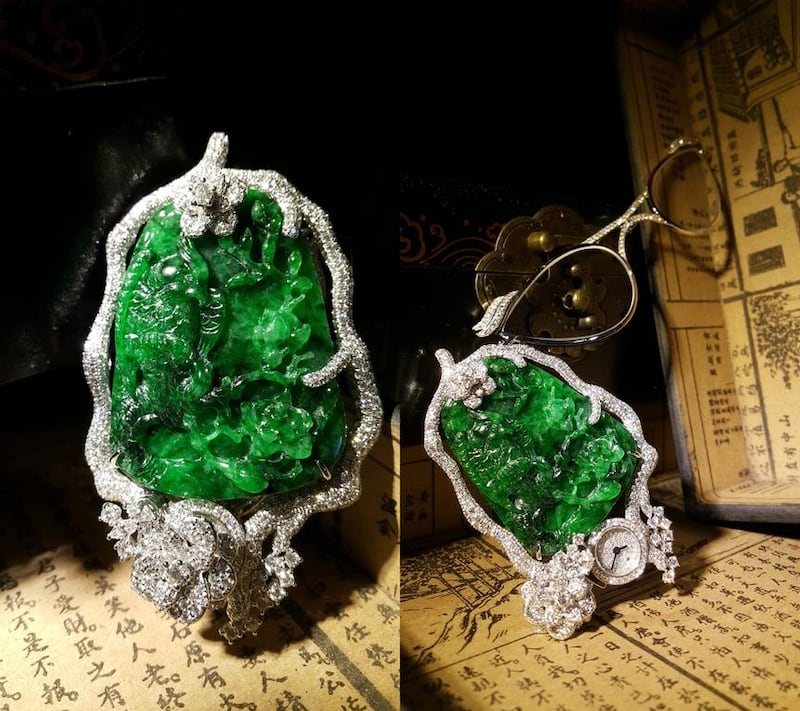 The Bird’s Secret Garden by Anita So features a lorgnette, a secret watch and a handcrafted Burmese jadeite. Courtesy Anita So