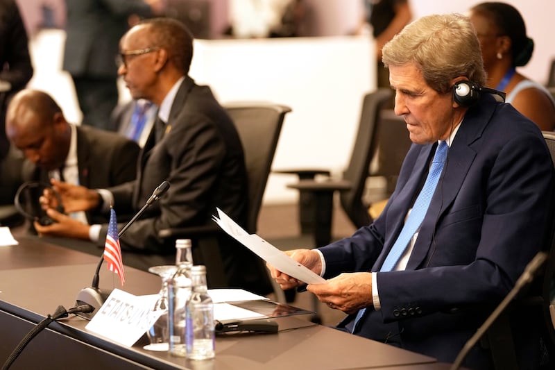US Special Presidential Envoy for Climate John Kerry, right, at the Cop27 summit in Sharm El Sheikh. AP