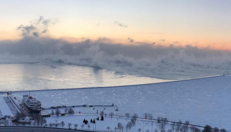 Steam is seen above Lake Michigan in Chicago. Reuters