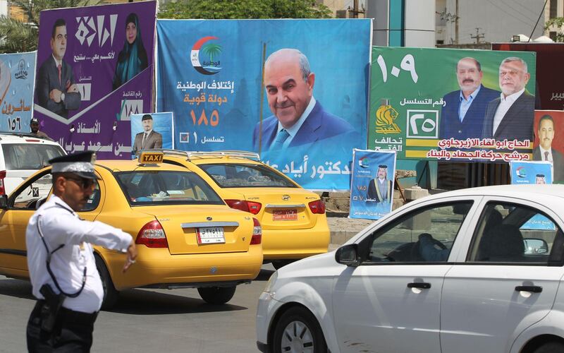 Campaign posters for candidates in the upcoming Iraqi parliamentary elections are seen in Baghdad on April 19, 2018.
Around 7,000 candidates have registered to stand in the May 12 poll, with 329 parliamentary seats up for grabs. / AFP PHOTO / AHMAD AL-RUBAYE