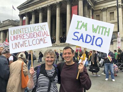 Karen and her son Rob joined the protest at Trafalgar Square. Taylor Heyman / The National
