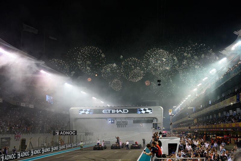 A fireworks display marks the end of the Formula 1 Etihad Airways Abu Dhabi Grand Prix. Photo: Abdulla Al Neyadi /  UAE Presidential Court