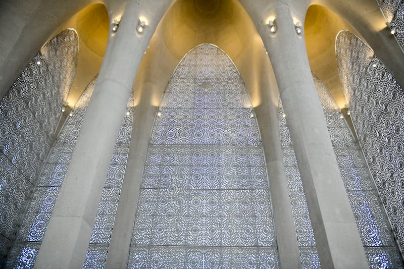 The interior of Imam Al Tayeb Mosque at the Abrahamic Family House on Al Saadiyat Island, Abu Dhabi. Khushnum Bhandari / The National 
