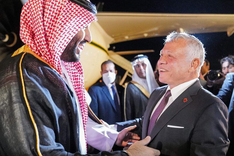 Prince Mohammed flew into Amman from Cairo, the first stop of a regional tour that will also take him to Turkey. AFP