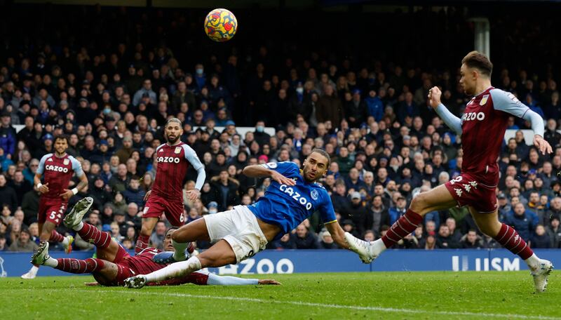 Everton's Dominic Calvert-Lewin shoots at goal. Reuters
