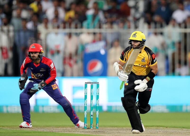 Sharjah, United Arab Emirates - February 21, 2019:  Peshawar's Imam-ul-Haq bats during the game between Peshawar Zalmi and Karachi Kings in the Pakistan Super League. Thursday the 21st of February 2019 at Sharjah Cricket Stadium, Sharjah. Chris Whiteoak / The National