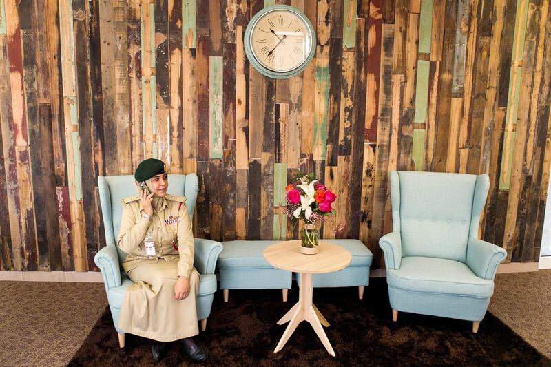 Not your normal office furniture. Laila Mohammed Bilkhairi sits in a comfy chair at Dubai Police HQ.