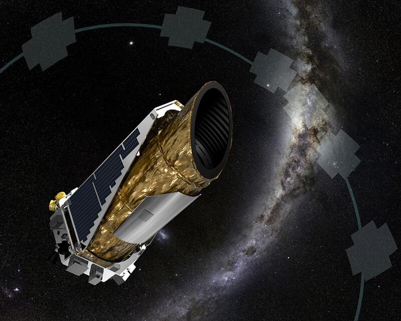 An illustration of Nasa’s Kepler space telescope, which noticed the star KIC 8462852 dimmed dramatically and irregularly several times between 2009 and 2013. T Pyle / Nasa Ames