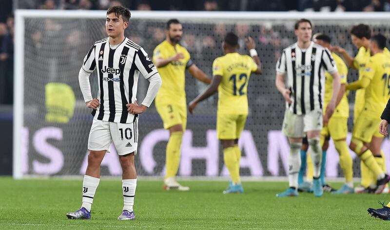 Paulo Dybala after Juventus are eliminated from the Champions League in the Round of 16 by Villarreal at Allianz Stadium in Turin, Italy, 16 March 2022. EPA