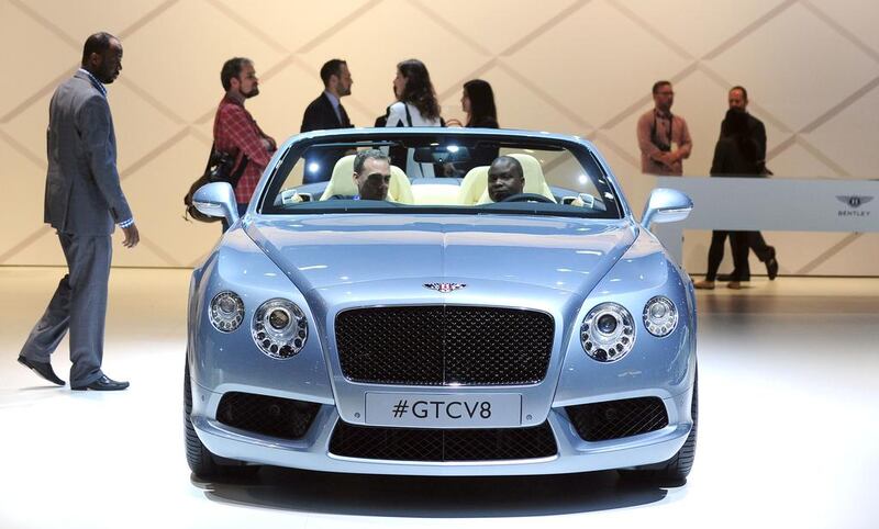 The Bentley GTCV8 is displayed at the LA Auto Show. The LA Auto Show will be open to the public from November 22 to December 1. AFP PHOTO/Frederic BROWN

