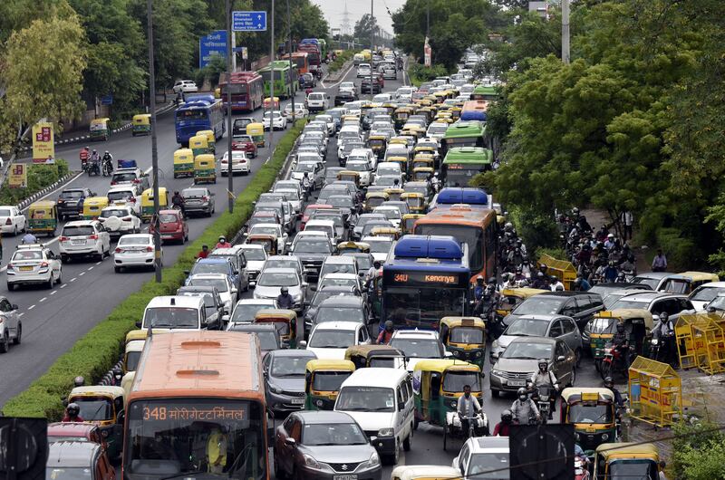 Heavy traffic in New Delhi, India, where auto industry leaders want to make green vehicles the norm by 2030. Photo: Getty