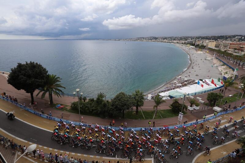 The pack rides during Stage 1. AFP