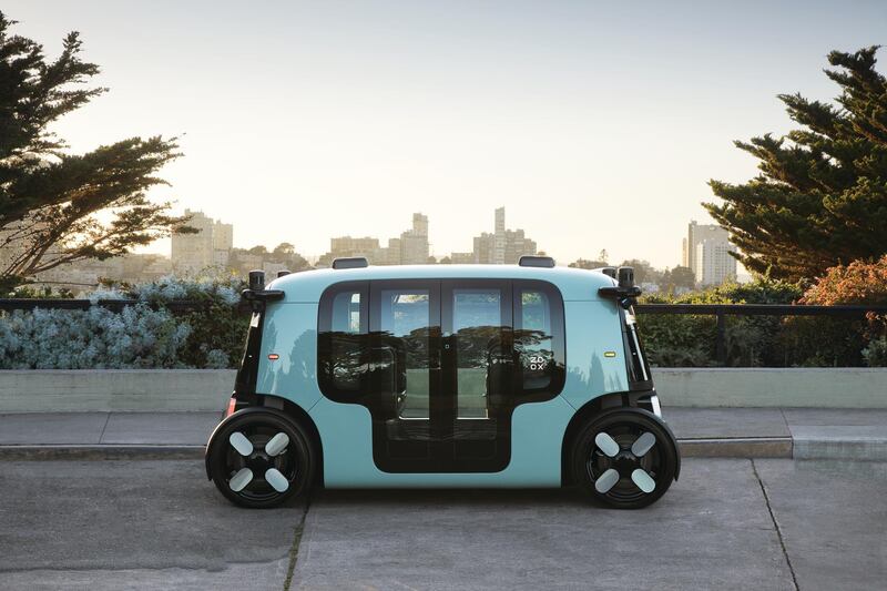 A Zoox robot taxi. The vehicle is loaded with sensors, has no steering wheel and is capable of transporting four people at up to 120 kilometres per hour. Photo: Zoox