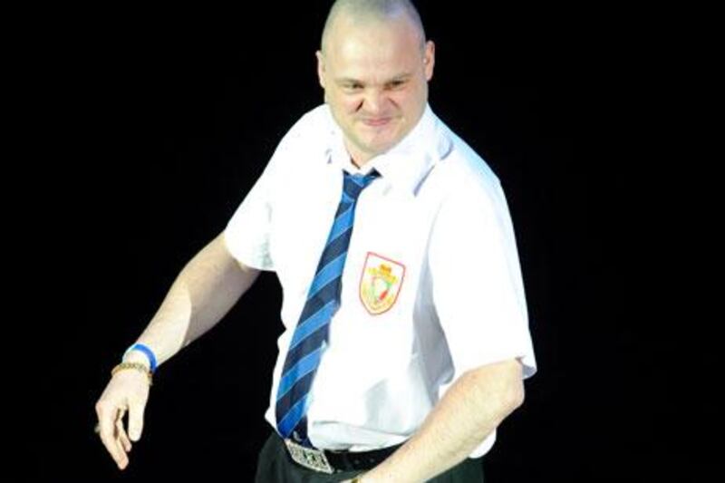 Al Murray on stage at the Mencap April Fools charity comedy night, at the Hammersmith Apollo in west London.
