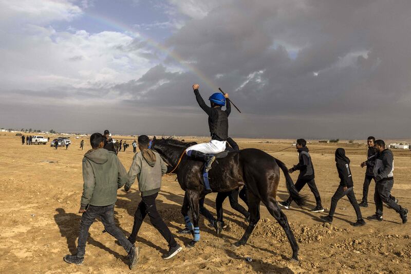 A jockey celebrates a race victory