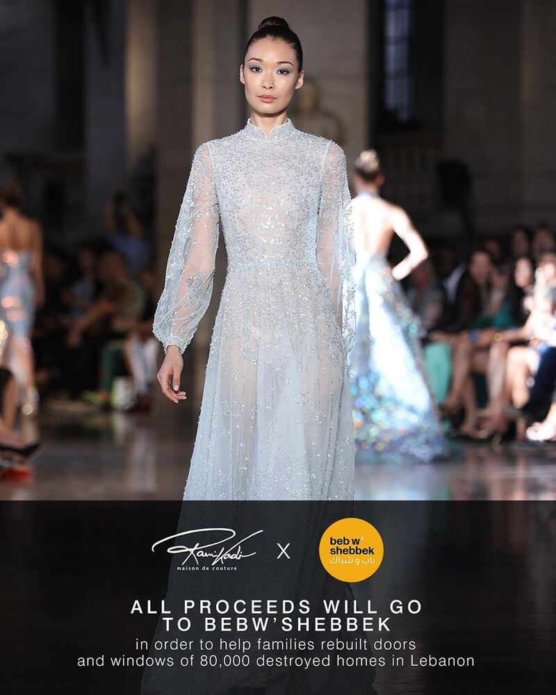 Rami Kadi will donate proceeds from sales of this couture gown to Lebanese organisation Bebw’shebbek. Courtesy Rami Kadi