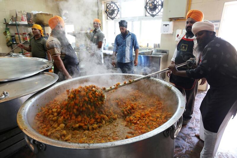 Sevadars, devotees, serve about 10,000 meals every Friday and about 1,000 during the week. It is a big part of the religion.