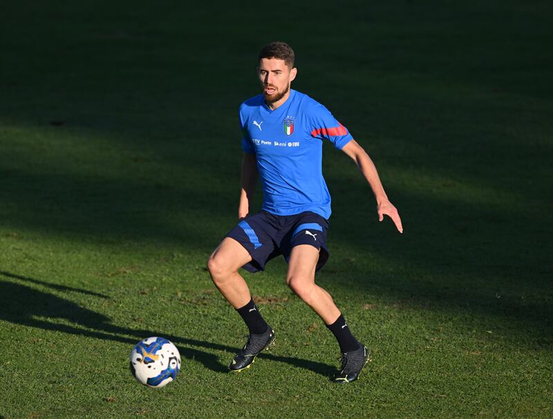 Jorginho during Italy's training session in Florence on September 20, 2022. Italy host England at the San Siro on Friday in the Nations League. Getty