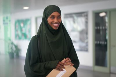 Nagma Abdi, who arrived in the UK aged 7 as a refugee fleeing the Somalian civil war, was happy with her A-level results. PA
