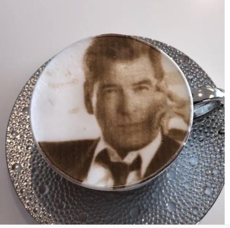 Jetex's coffee featuring the visage of former James Bond, Pierce Brosnan. Instagram / Pierce Brosnan