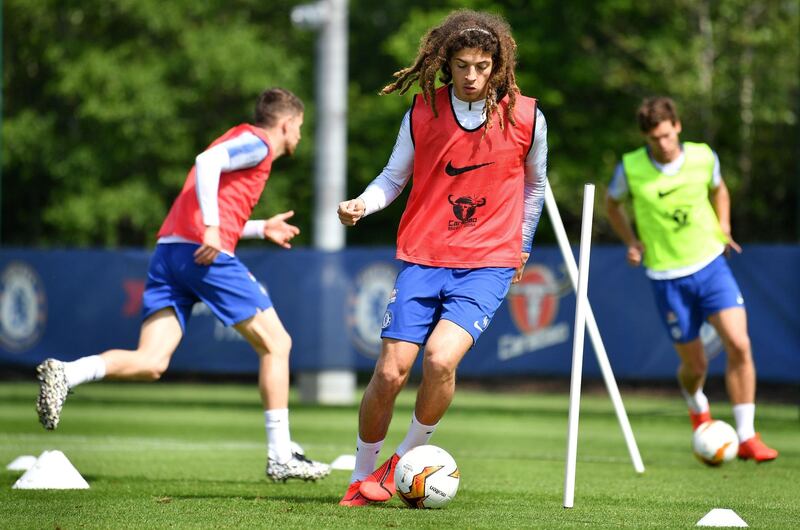 Chelsea's Welsh midfielder Ethan Ampadu attends a training session. AFP